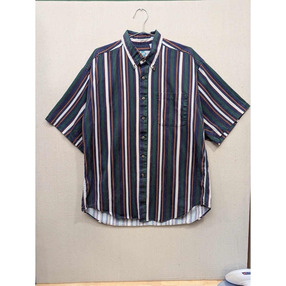 Vintage World Island Striped Button Down‎ Shirt Mens Large USA Cotton Preppy